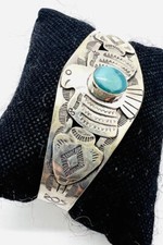 Fred Harvey Tribute Two Tone Blue TURQUOISE STERLING Silver THUNDEBIRD Bracelet - Additional view 4