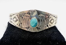 Fred Harvey Tribute Two Tone Blue TURQUOISE STERLING Silver THUNDEBIRD Bracelet