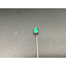 Rare Fred Harvey–Era Sterling Turquoise Stick Pin 3″ Green Cabochon Southwest - Additional view 1