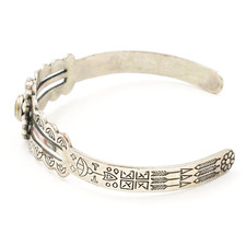 Sterling Silver 925 Fred Harvey Era Turquoise Gemstone Stamp Work Cuff Bracelet - Additional view 2