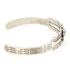 Sterling Silver 925 Fred Harvey Era Turquoise Gemstone Stamp Work Cuff Bracelet - Additional view 4