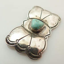 Vintage Navajo Fred Harvey Era Turquoise Bow Sterling Silver Brooch Pin - Additional view 1