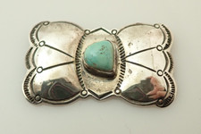 Vintage Navajo Fred Harvey Era Turquoise Bow Sterling Silver Brooch Pin