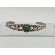 Vintage Sterling Silver Green Turquoise Fred Harvey Era Stamped Cuff Bracelet