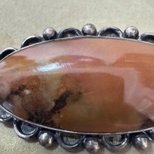 Vintage Fred Harvey Style Sterling Silver Agate Brooch – Southwestern – 2″ x 1″  - Additional view 4