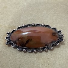Vintage Fred Harvey Style Sterling Silver Agate Brooch – Southwestern – 2″ x 1″