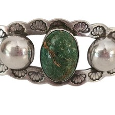 Vintage Fred Harvey Era Native American Navajo Green Turquoise Sterling Bracelet - Additional view 11