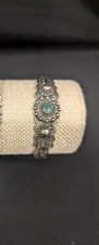 Vintage Fred Harvey Era Navajo STERLING TURQUOISE CUFF Bracelet Sun Medallion 
