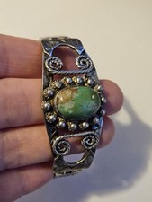 Fred Harvey Turquoise Sterling Cuff Navajo Bracelet Green Southwest Unique Rope - Additional view 12