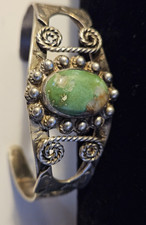 Fred Harvey Turquoise Sterling Cuff Navajo Bracelet Green Southwest Unique Rope - Additional view 21