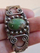 Fred Harvey Turquoise Sterling Cuff Navajo Bracelet Green Southwest Unique Rope - Additional view 5