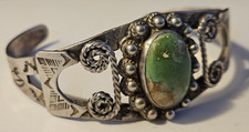 Fred Harvey Turquoise Sterling Cuff Navajo Bracelet Green Southwest Unique Rope