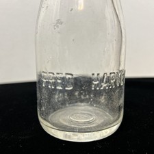 Vintage FRED HARVEY Half (1/2) Pint Embossed Milk Bottle - Additional view 1