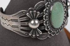Fred Harvey Era Silver Arrow Signed Native 925 Turquoise Cuff Bracelet 6.5