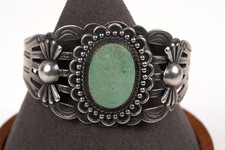 Fred Harvey Era Silver Arrow Signed Native 925 Turquoise Cuff Bracelet 6.5"