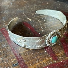 Fred Harvey Era Old Pawn Sterling Silver Turquoise Navajo Style Cuff Bracelet - Additional view 1