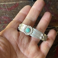 Fred Harvey Era Old Pawn Sterling Silver Turquoise Navajo Style Cuff Bracelet - Additional view 12