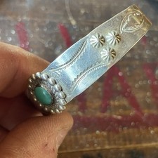 Fred Harvey Era Old Pawn Sterling Silver Turquoise Navajo Style Cuff Bracelet - Additional view 7