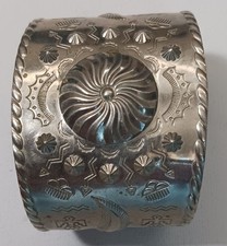 Vintage Fred Harvey Bell Trading Post Thunderbird Stamped Wide Cuff Bracelet - Additional view 1