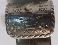 Vintage Fred Harvey Bell Trading Post Thunderbird Stamped Wide Cuff Bracelet - Additional view 2