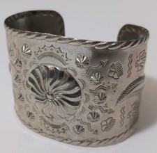 Vintage Fred Harvey Bell Trading Post Thunderbird Stamped Wide Cuff Bracelet