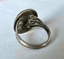 Fred Harvey Era Oval Face Greasy Green Turquoise & Sterling Ring Sz. 7 - Additional view 5