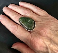 Large Fred Harvey Era Greasy Green Turquoise & Sterling Silver Ring Sz. 9.25 - Additional view 1