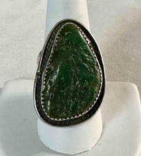 Large Fred Harvey Era Greasy Green Turquoise & Sterling Silver Ring Sz. 9.25 - Additional view 2