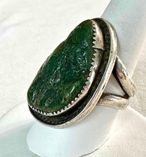 Large Fred Harvey Era Greasy Green Turquoise & Sterling Silver Ring Sz. 9.25 - Additional view 4