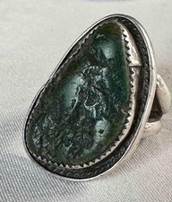 Large Fred Harvey Era Greasy Green Turquoise & Sterling Silver Ring Sz. 9.25 - Additional view 5