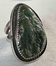 Large Fred Harvey Era Greasy Green Turquoise & Sterling Silver Ring Sz. 9.25 - Additional view 6
