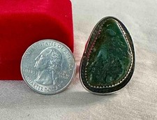 Large Fred Harvey Era Greasy Green Turquoise & Sterling Silver Ring Sz. 9.25 - Additional view 10