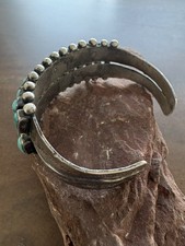 Native Double Row Zuni Turquoise Sterling Vtg Fred Harvey Era Bracelet Cuff Wide - Additional view 2