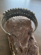 Native Double Row Zuni Turquoise Sterling Vtg Fred Harvey Era Bracelet Cuff Wide - Additional view 3