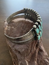 Native Double Row Zuni Turquoise Sterling Vtg Fred Harvey Era Bracelet Cuff Wide - Additional view 4