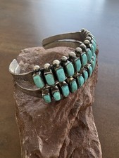 Native Double Row Zuni Turquoise Sterling Vtg Fred Harvey Era Bracelet Cuff Wide - Additional view 5
