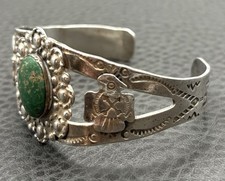 VTG Fred Harvey Era Sterling Silver Green Turquoise Arrow Bird Cuff Bracelet 6.5 - Additional view 1
