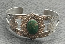 VTG Fred Harvey Era Sterling Silver Green Turquoise Arrow Bird Cuff Bracelet 6.5 - Additional view 4