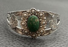 VTG Fred Harvey Era Sterling Silver Green Turquoise Arrow Bird Cuff Bracelet 6.5