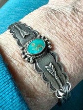 Fred Harvey Era Maisel's Indian Trading Post Sterling & Green Turquoise Bracelet - Additional view 1