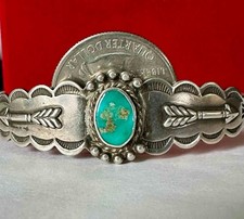 Fred Harvey Era Maisel's Indian Trading Post Sterling & Green Turquoise Bracelet - Additional view 8