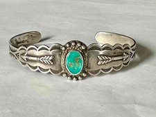 Fred Harvey Era Maisel's Indian Trading Post Sterling & Green Turquoise Bracelet