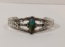 Vintage Bell Trading Fred Harvey Era Sterling Turquoise Stamped Cuff Bangle 16 g - Additional view 2