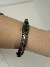 Navajo Fred Harvey Era Silver Cerrillos Turquoise Whirling Log Cuff - Additional view 1