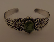 Vintage Sterling Fred Harvey Green Mist Turquoise Cuff Bracelet  17g - Additional view 1
