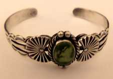 Vintage Sterling Fred Harvey Green Mist Turquoise Cuff Bracelet 17g