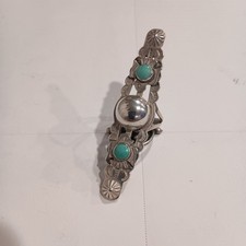 Vintage Navajo Sterling Silver Turquoise Bar Ring Fred Harvey Era Thunderbird