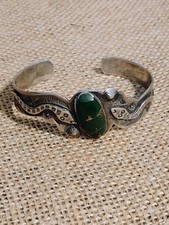 Navajo Fred Harvey Era 1930's Green Turquoise Rattlesnake Whirling Log Silver...