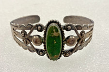 Vintage Fred Harvey era native sterling silver turquoise cuff bracelet - 49B