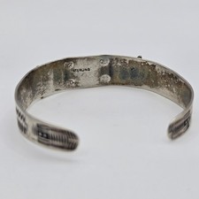 VTG Fred Harvey Navajo Green Turquoise Stamped Sterling Silver Cuff Bangle 6.37